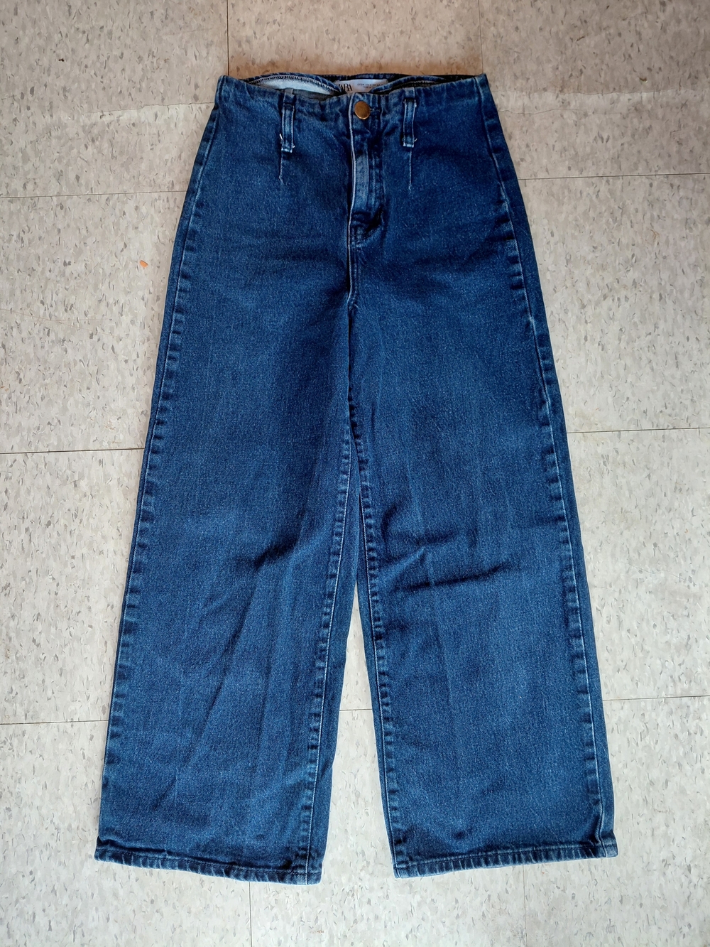 Zara High-Waist Wide Leg Dark Blue Denim  Jeans
